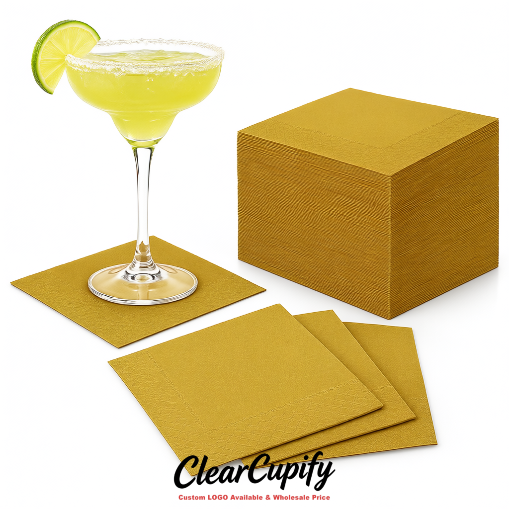 Gold Napkins Paper 4.5x4.5 Inch Disposable 2-Ply Cocktail Napkins Factory