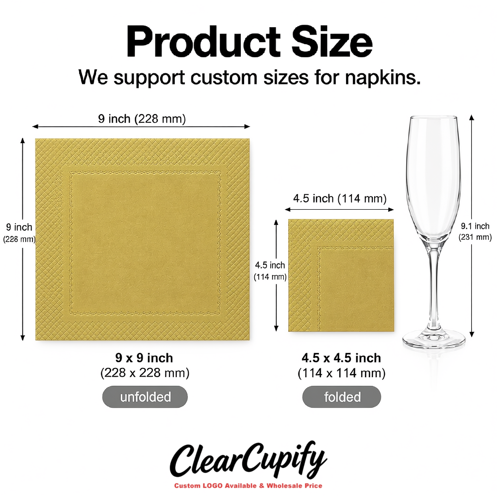 Gold Napkins Paper 4.5x4.5 Inch Disposable 2-Ply Cocktail Napkins Factory