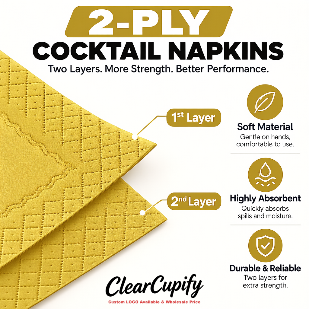 Gold Napkins Paper 4.5x4.5 Inch Disposable 2-Ply Cocktail Napkins Factory