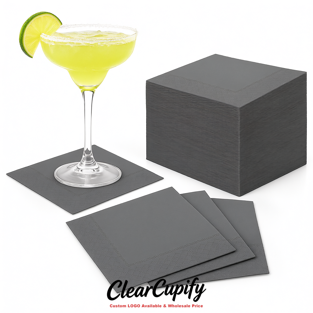 Gray Napkins Paper 4.5x4.5 Inch Disposable 2-Ply Cocktail Napkins Factory