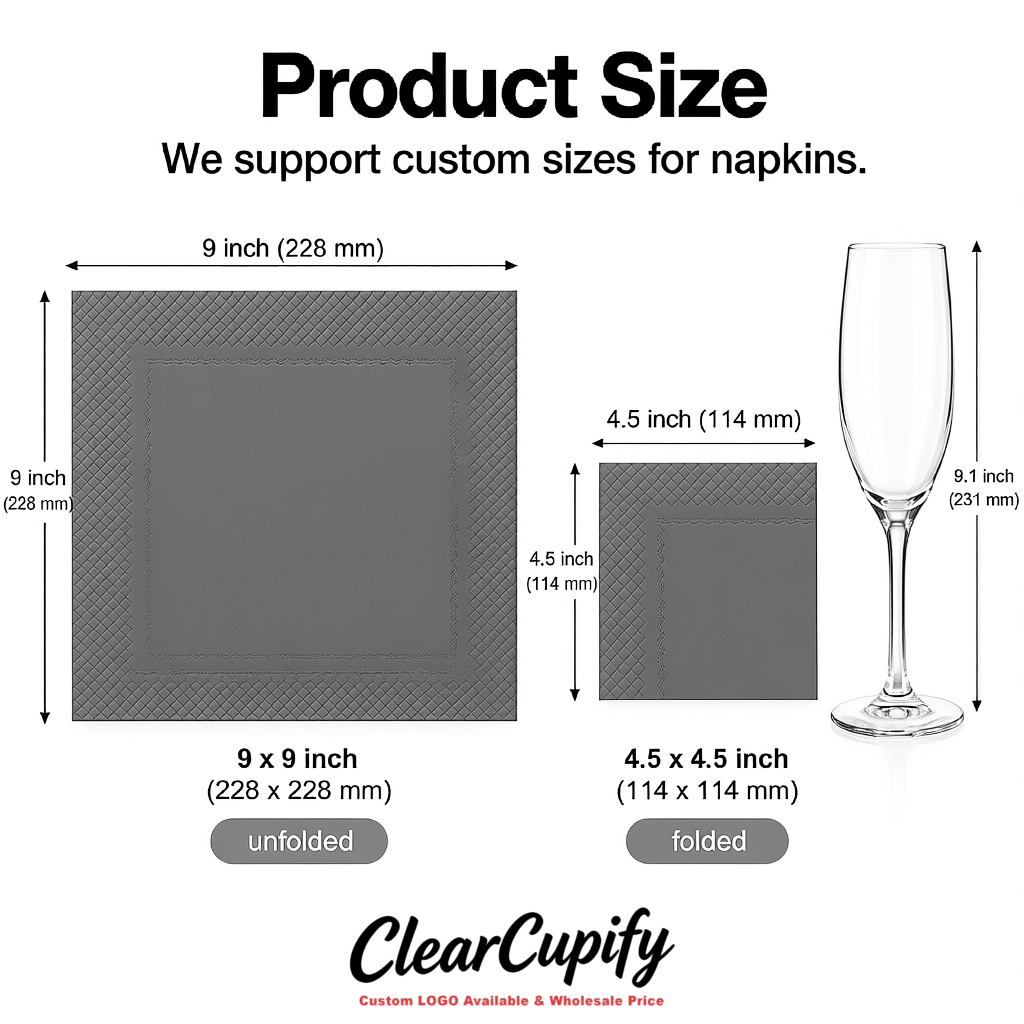 Gray Napkins Paper 4.5x4.5 Inch Disposable 2-Ply Cocktail Napkins Factory