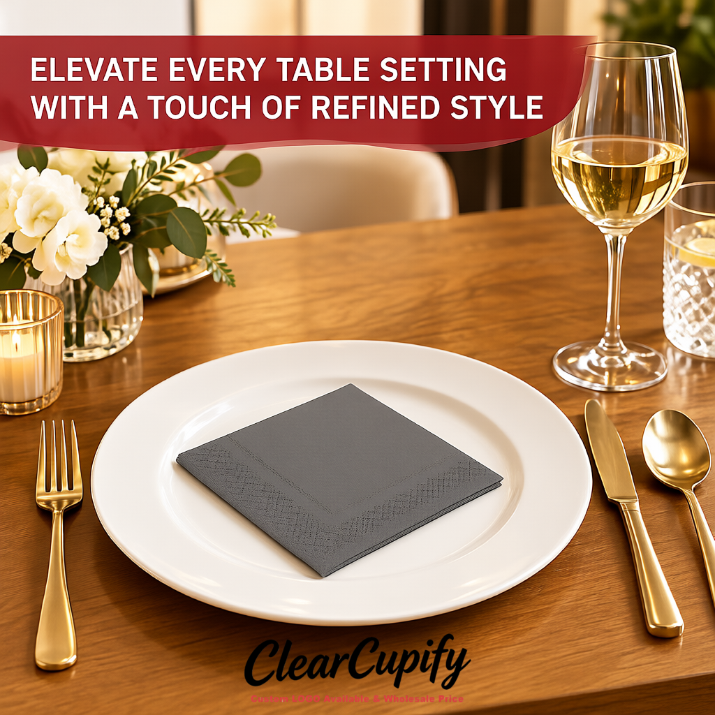 Gray Napkins Paper 4.5x4.5 Inch Disposable 2-Ply Cocktail Napkins Factory