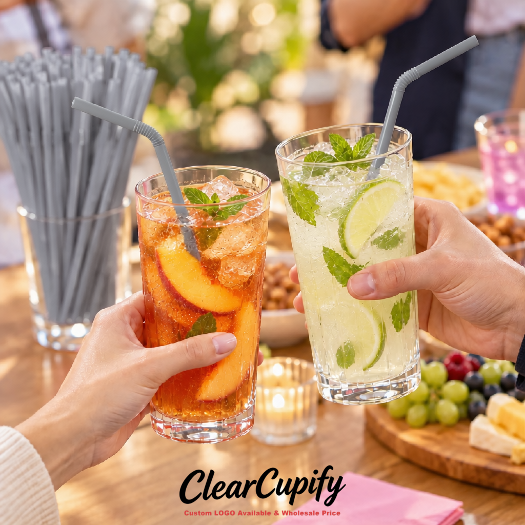Gray Plastic Straws 8.26 x 0.2 inch Flexible Bendy Disposable Drinking Straws Supplier Gray Plastic Straws 8.26 x 0.2 inch Flexible Bendy Disposable Drinking Straws Supplier