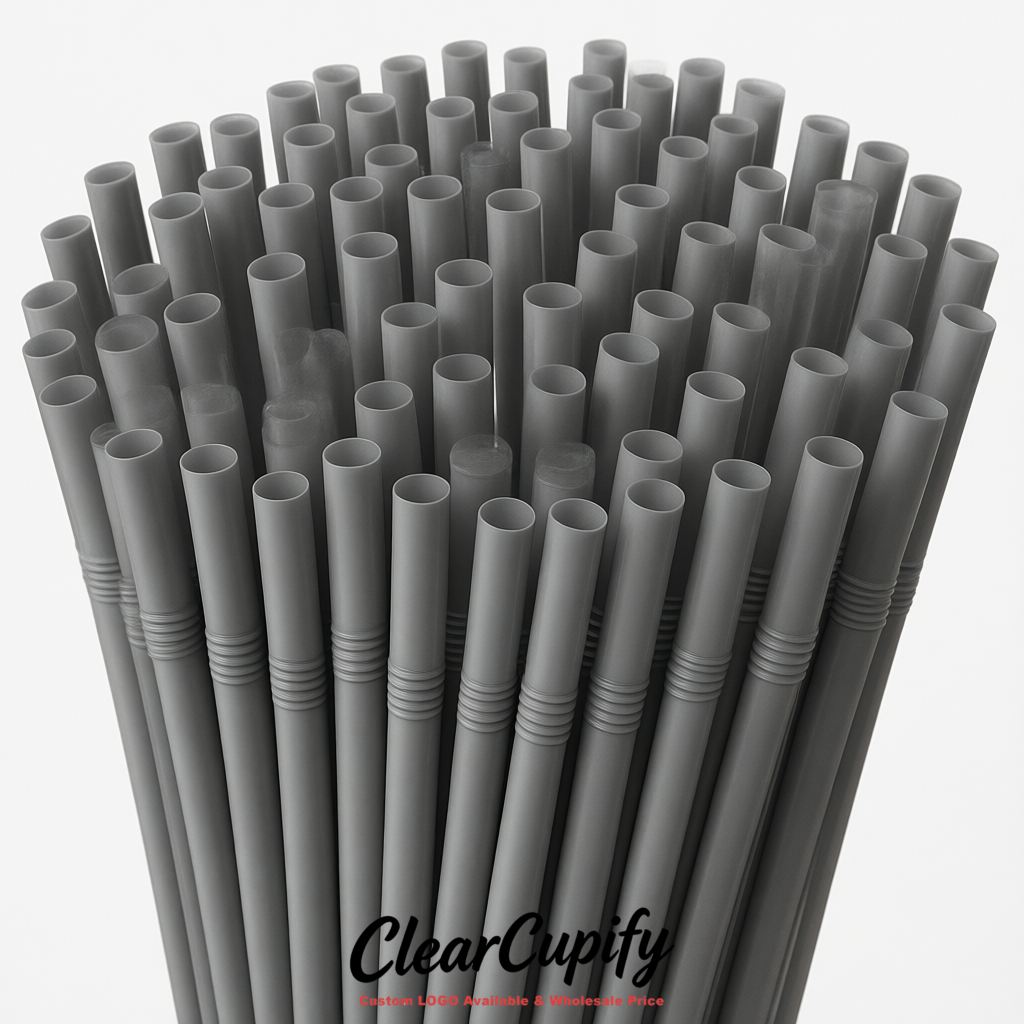 Gray Plastic Straws 8.26 x 0.2 inch Flexible Bendy Disposable Drinking Straws Supplier