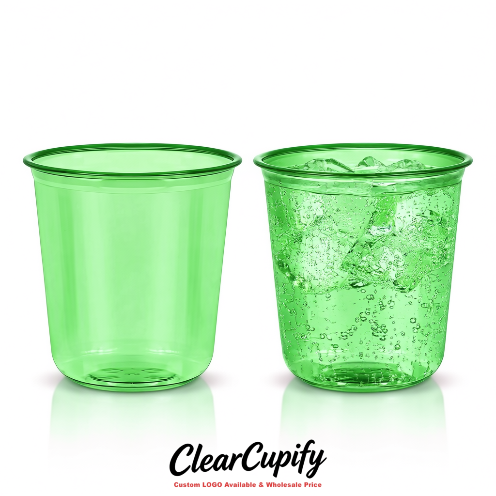 Green U-shaped Cup with Round Bottom: Stackable & Disposable Plastic Cup