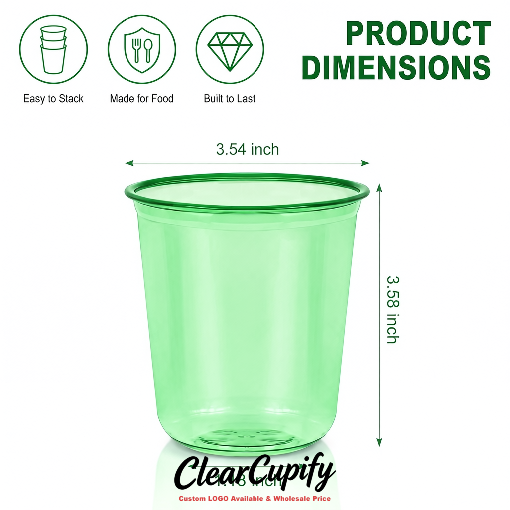 Green U-shaped Cup with Round Bottom: Stackable & Disposable Plastic Cup