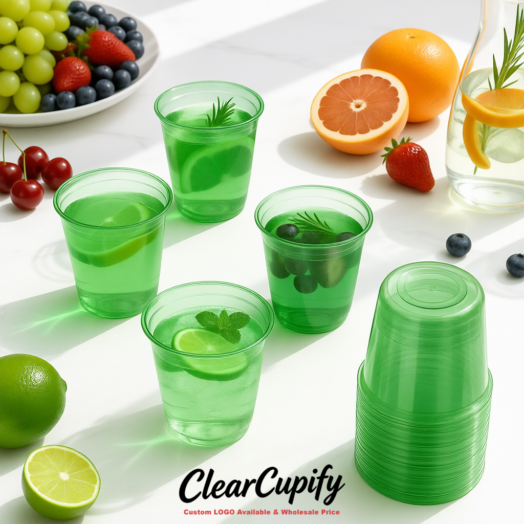Green U-shaped Cup with Round Bottom: Stackable & Disposable Plastic Cup