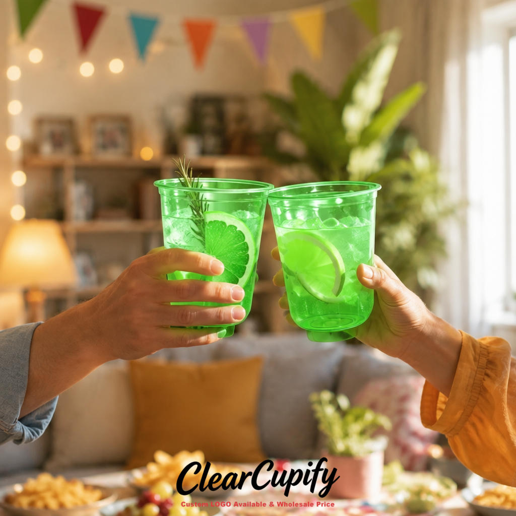 Green U-shaped Cup with Round Bottom: Stackable & Disposable Plastic Cup