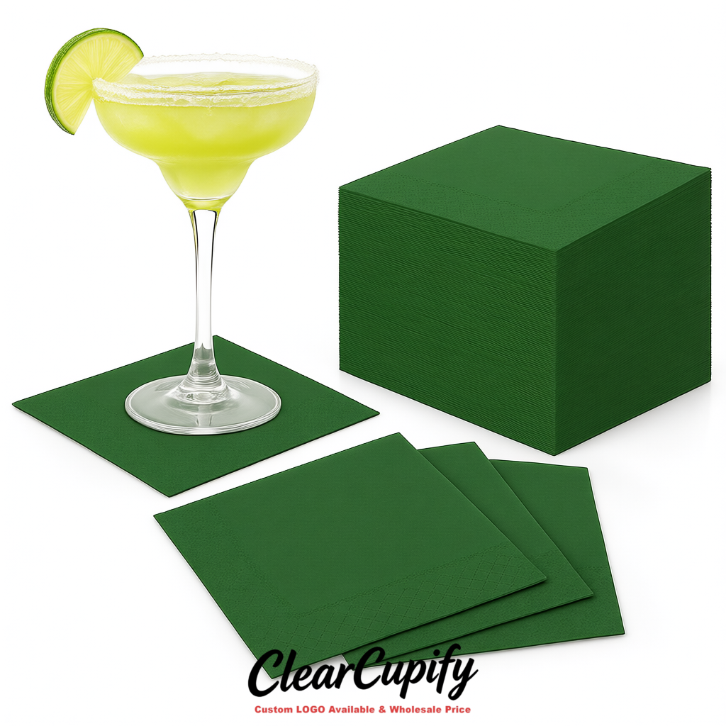 Green Napkins Paper 4.5x4.5 Inch Disposable 2-Ply Cocktail Napkins Factory