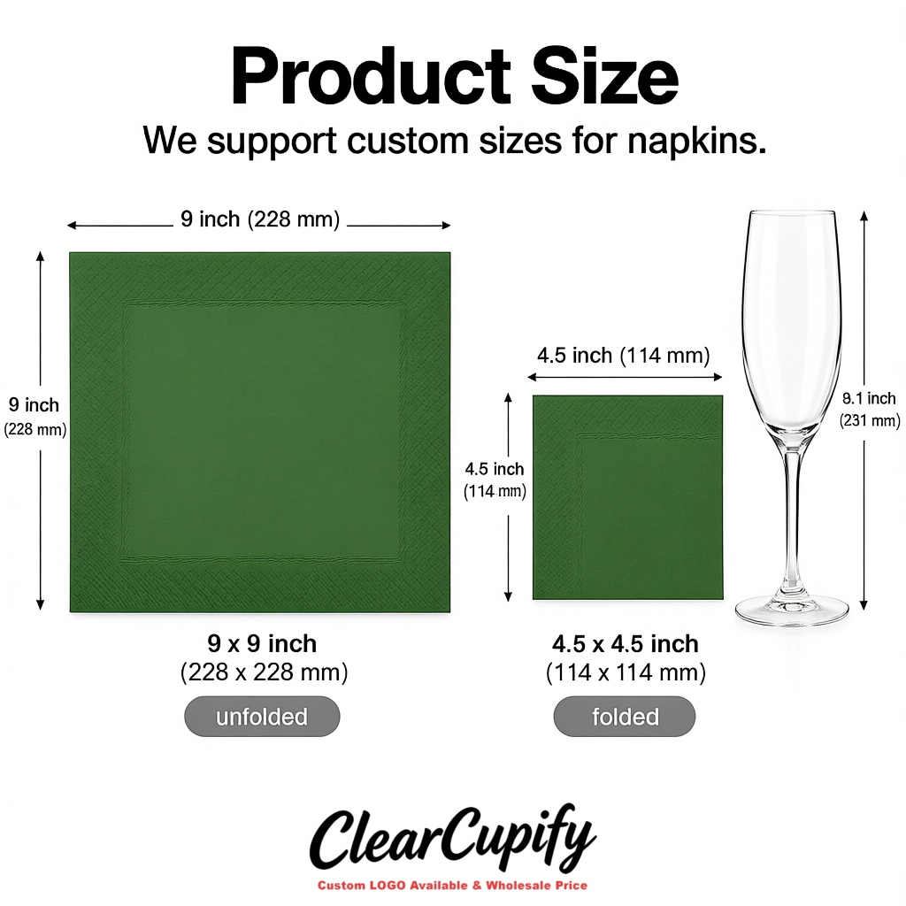 Green Napkins Paper 4.5x4.5 Inch Disposable 2-Ply Cocktail Napkins Factory