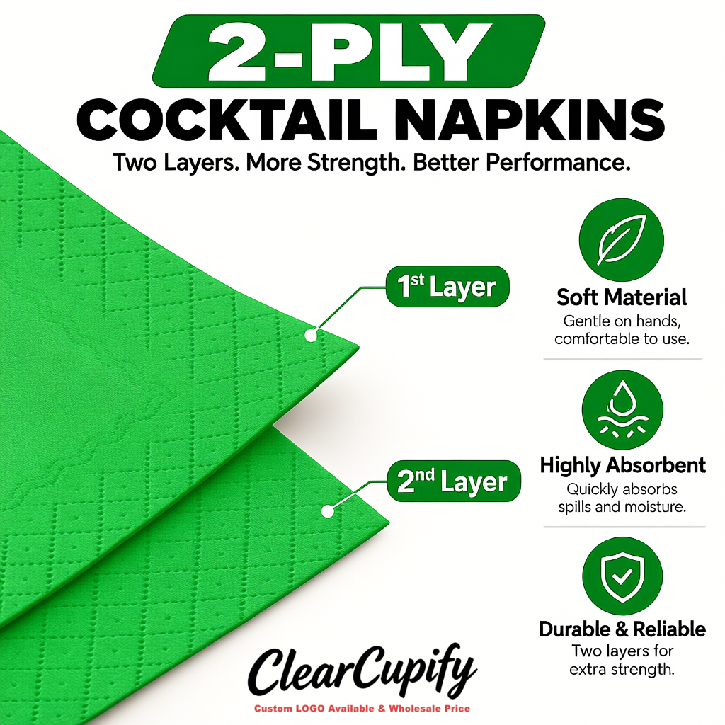 Green Napkins Paper 4.5x4.5 Inch Disposable 2-Ply Cocktail Napkins Factory