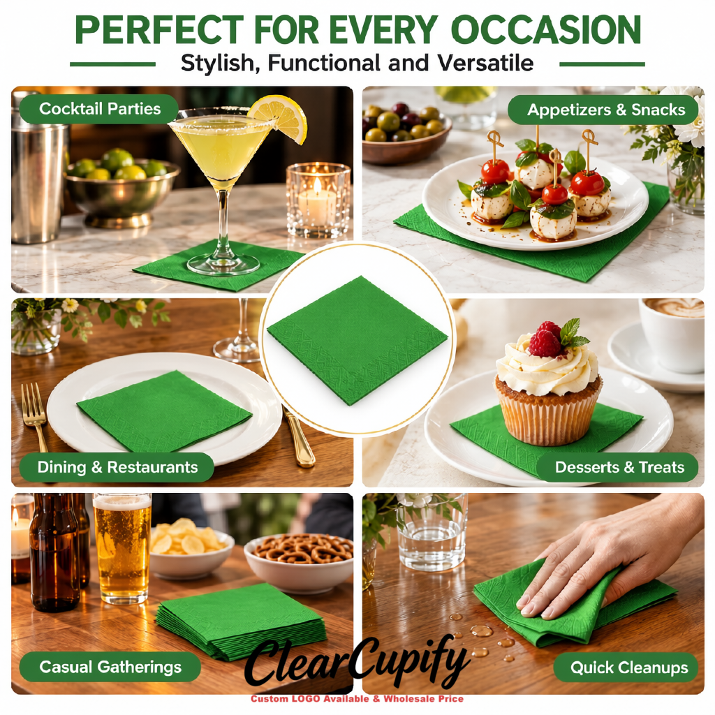 Green Napkins Paper 4.5x4.5 Inch Disposable 2-Ply Cocktail Napkins Factory