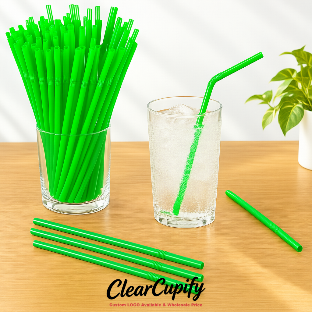 Green Plastic Straws 8.26 x 0.2 inch Flexible Bendy Disposable Drinking Straws Supplier Green Plastic Straws 8.26 x 0.2 inch Flexible Bendy Disposable Drinking Straws Supplier