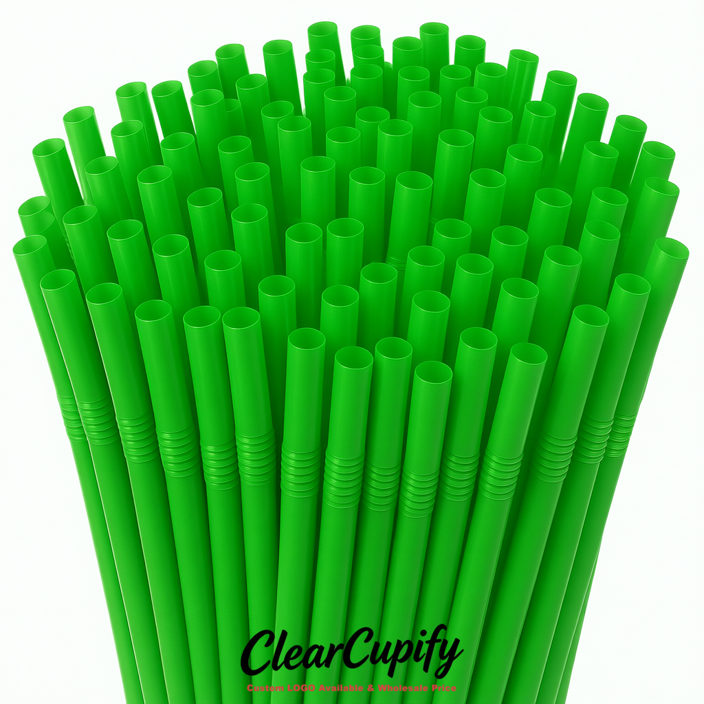 Green Plastic Straws 8.26 x 0.2 inch Flexible Bendy Disposable Drinking Straws Supplier