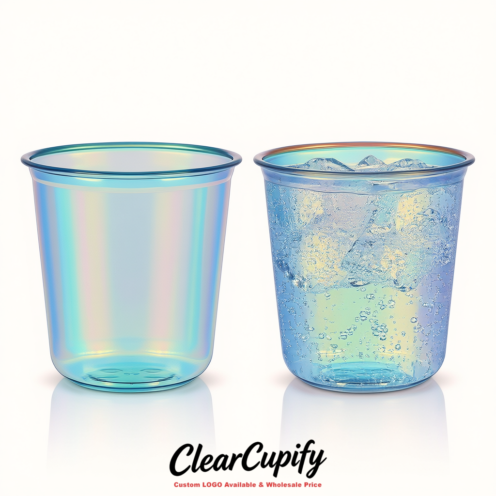 Holographic U-shaped Cup with Round Bottom: Stackable & Disposable Plastic Cup