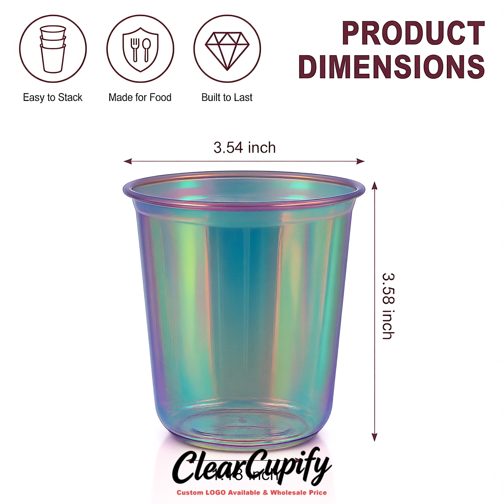 Holographic U-shaped Cup with Round Bottom: Stackable & Disposable Plastic Cup