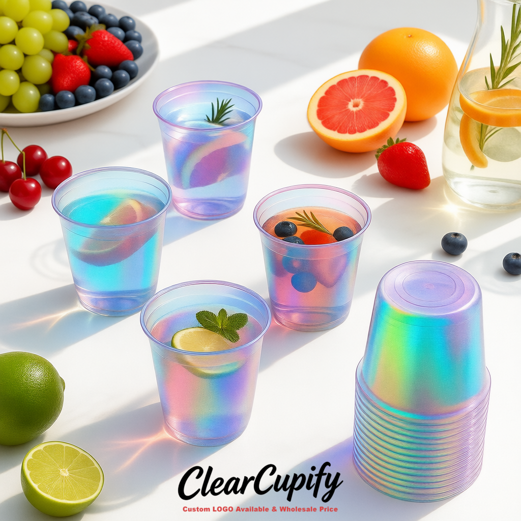 Holographic U-shaped Cup with Round Bottom: Stackable & Disposable Plastic Cup