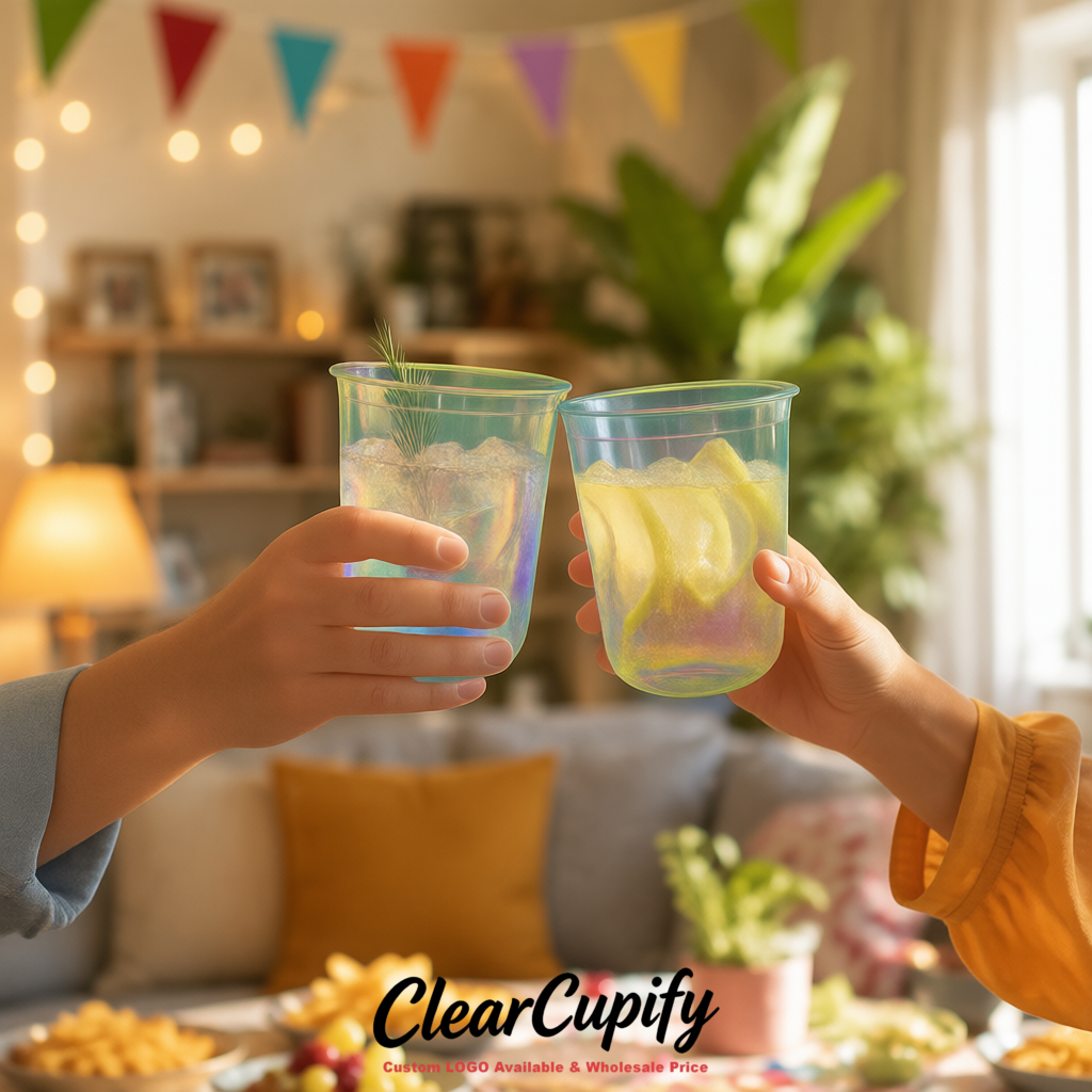 Holographic U-shaped Cup with Round Bottom: Stackable & Disposable Plastic Cup