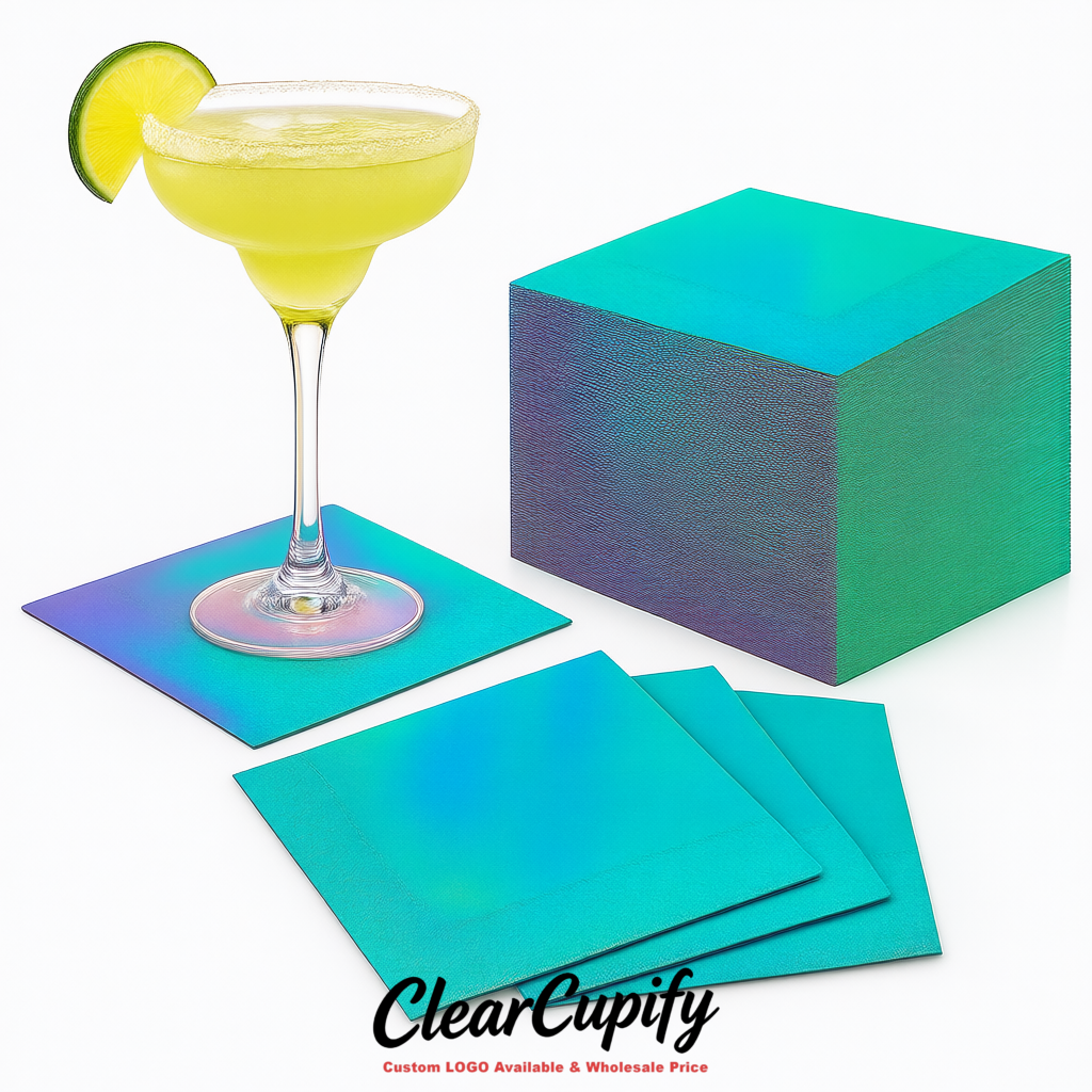 Holographic Napkins Paper 4.5x4.5 Inch Disposable 2-Ply Cocktail Napkins Factory
