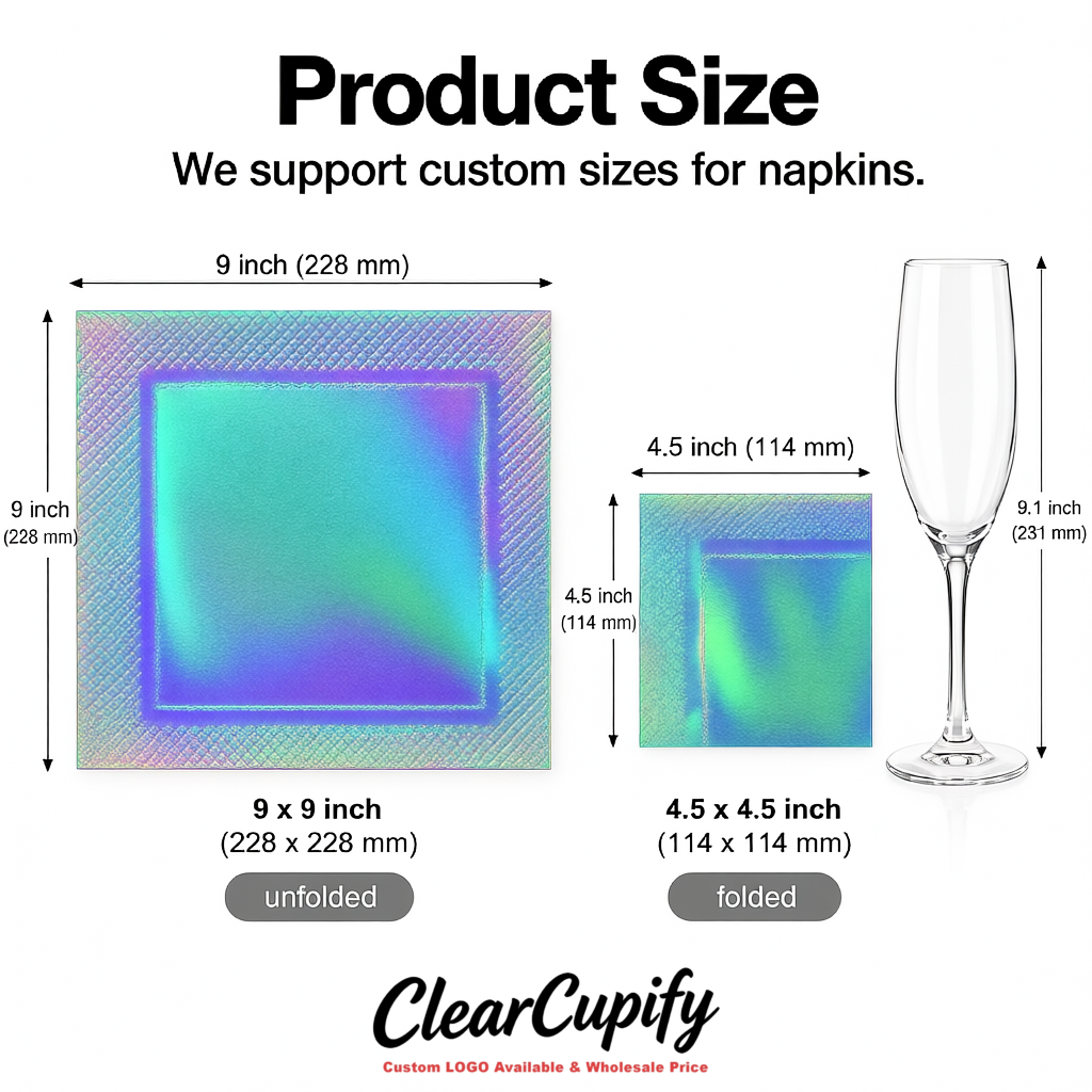 Holographic Napkins Paper 4.5x4.5 Inch Disposable 2-Ply Cocktail Napkins Factory