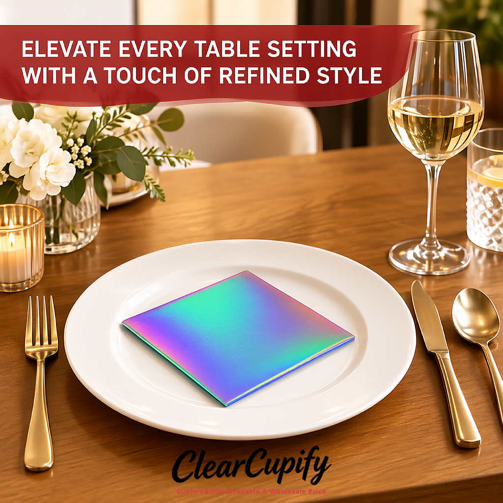 Holographic Napkins Paper 4.5x4.5 Inch Disposable 2-Ply Cocktail Napkins Factory