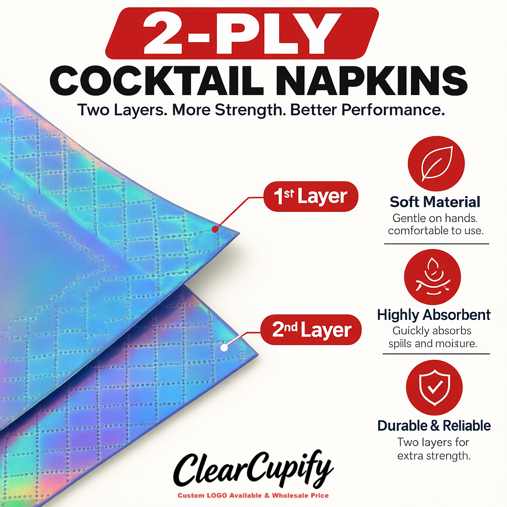 Holographic Napkins Paper 4.5x4.5 Inch Disposable 2-Ply Cocktail Napkins Factory