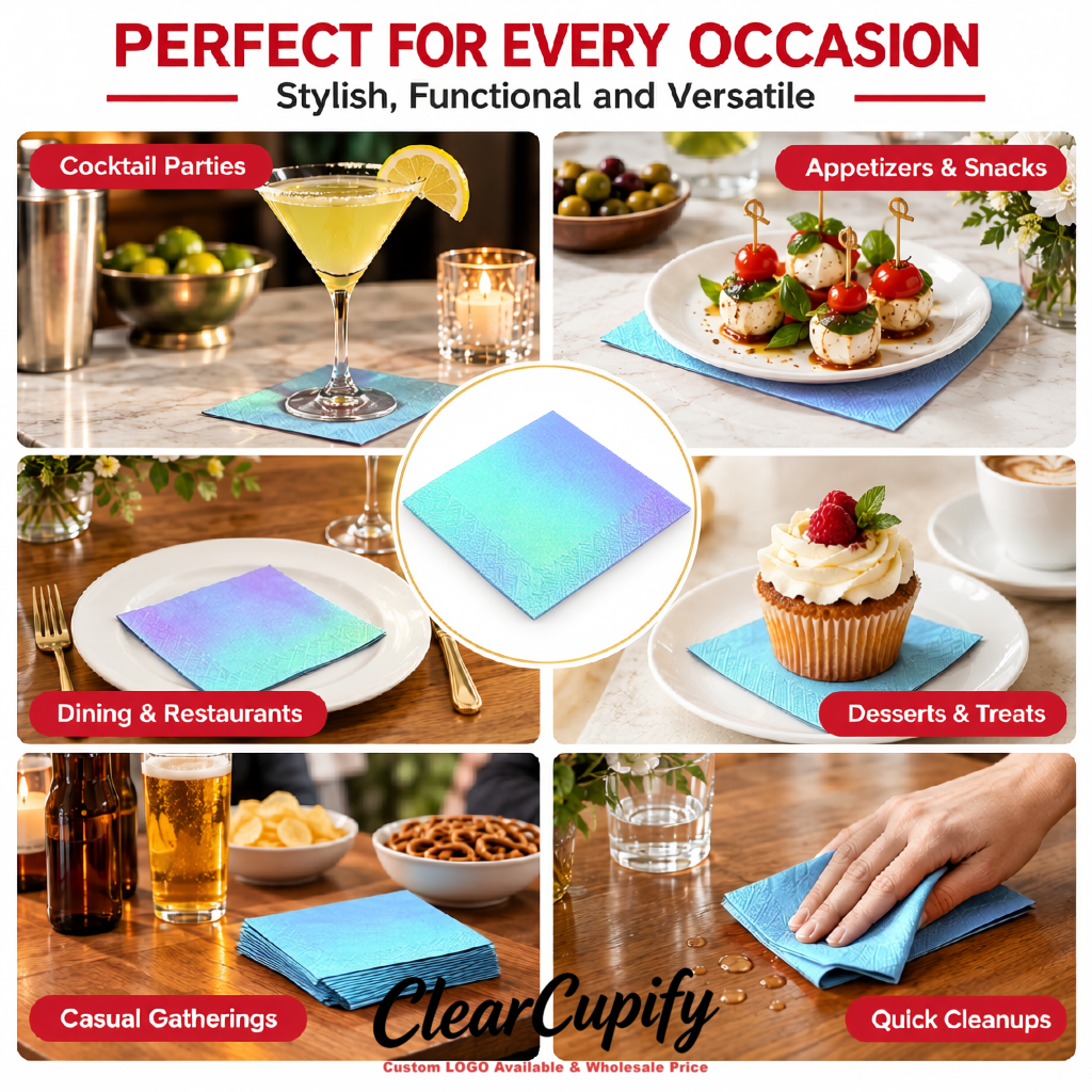 Holographic Napkins Paper 4.5x4.5 Inch Disposable 2-Ply Cocktail Napkins Factory
