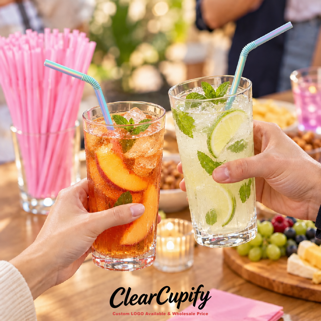 Holographic Plastic Straws 8.26 x 0.2 inch Flexible Bendy Disposable Drinking Straws Supplier