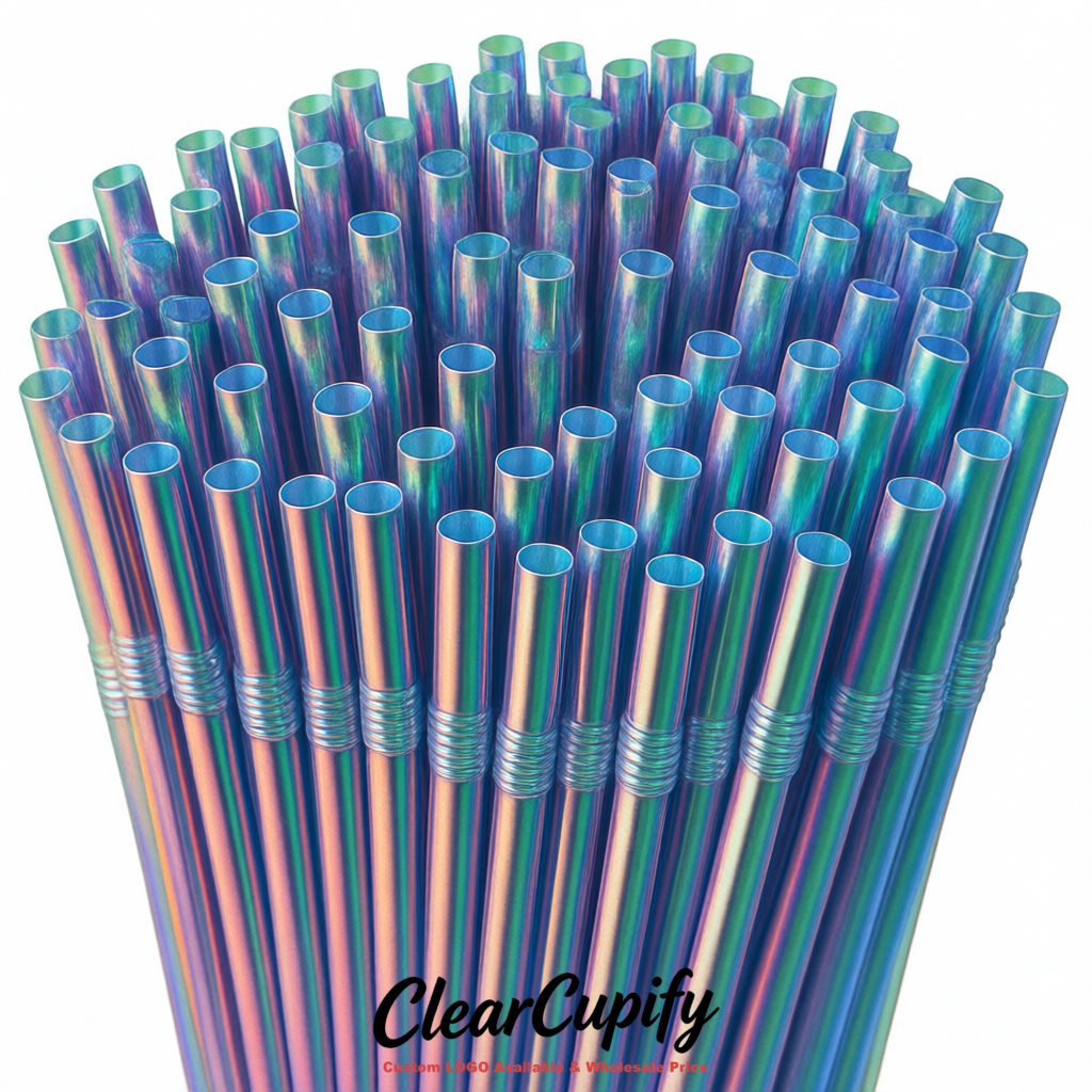 Holographic Plastic Straws 8.26 x 0.2 inch Flexible Bendy Disposable Drinking Straws Supplier