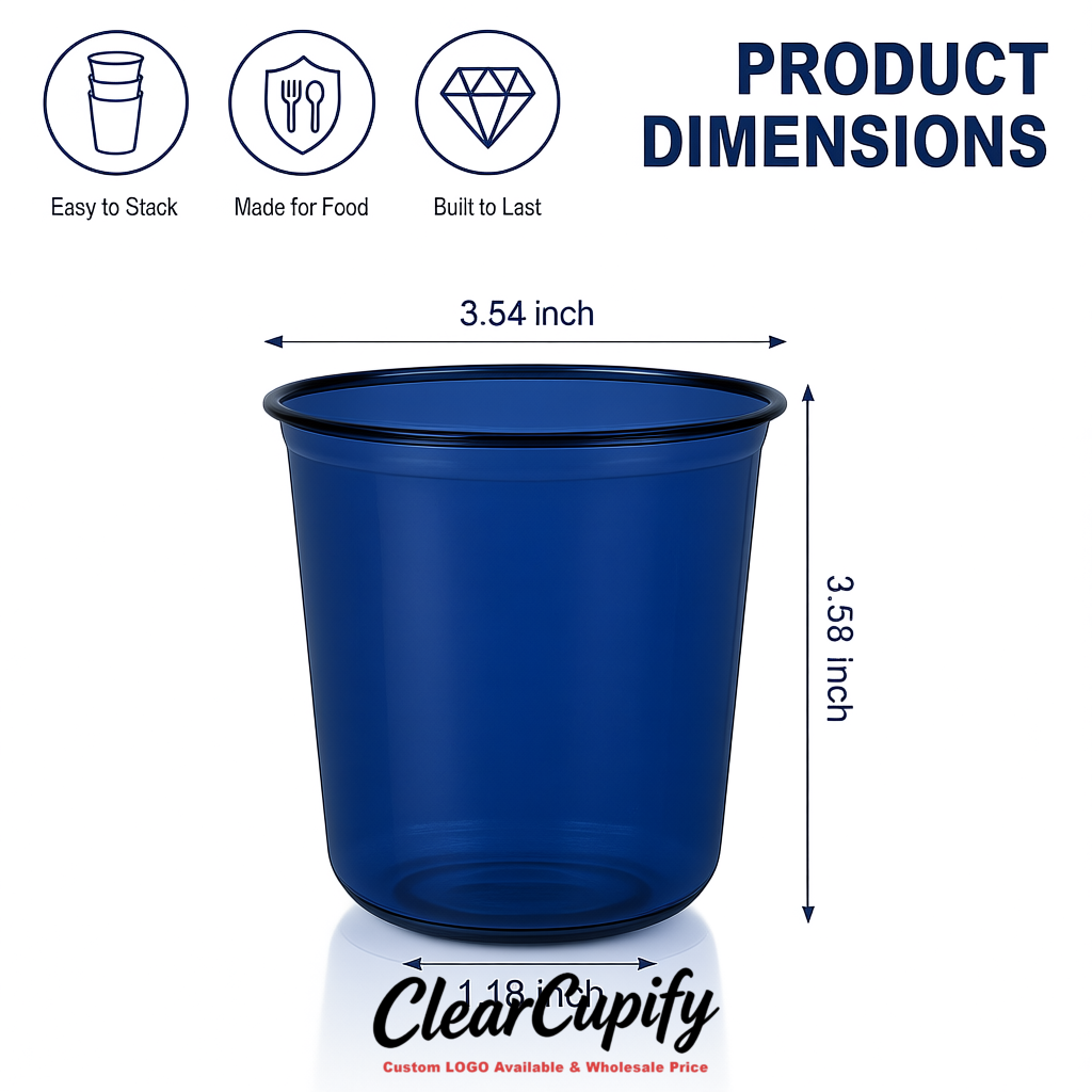 Indigo U-shaped Cup with Round Bottom: Stackable & Disposable Plastic Cup