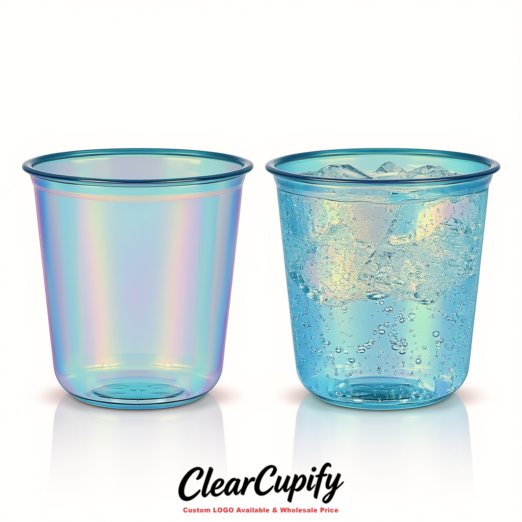 Iridescent U-shaped Cup with Round Bottom: Stackable & Disposable Plastic Cup