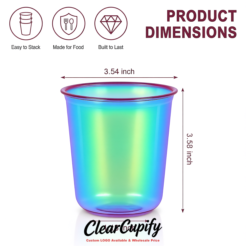 Iridescent U-shaped Cup with Round Bottom: Stackable & Disposable Plastic Cup
