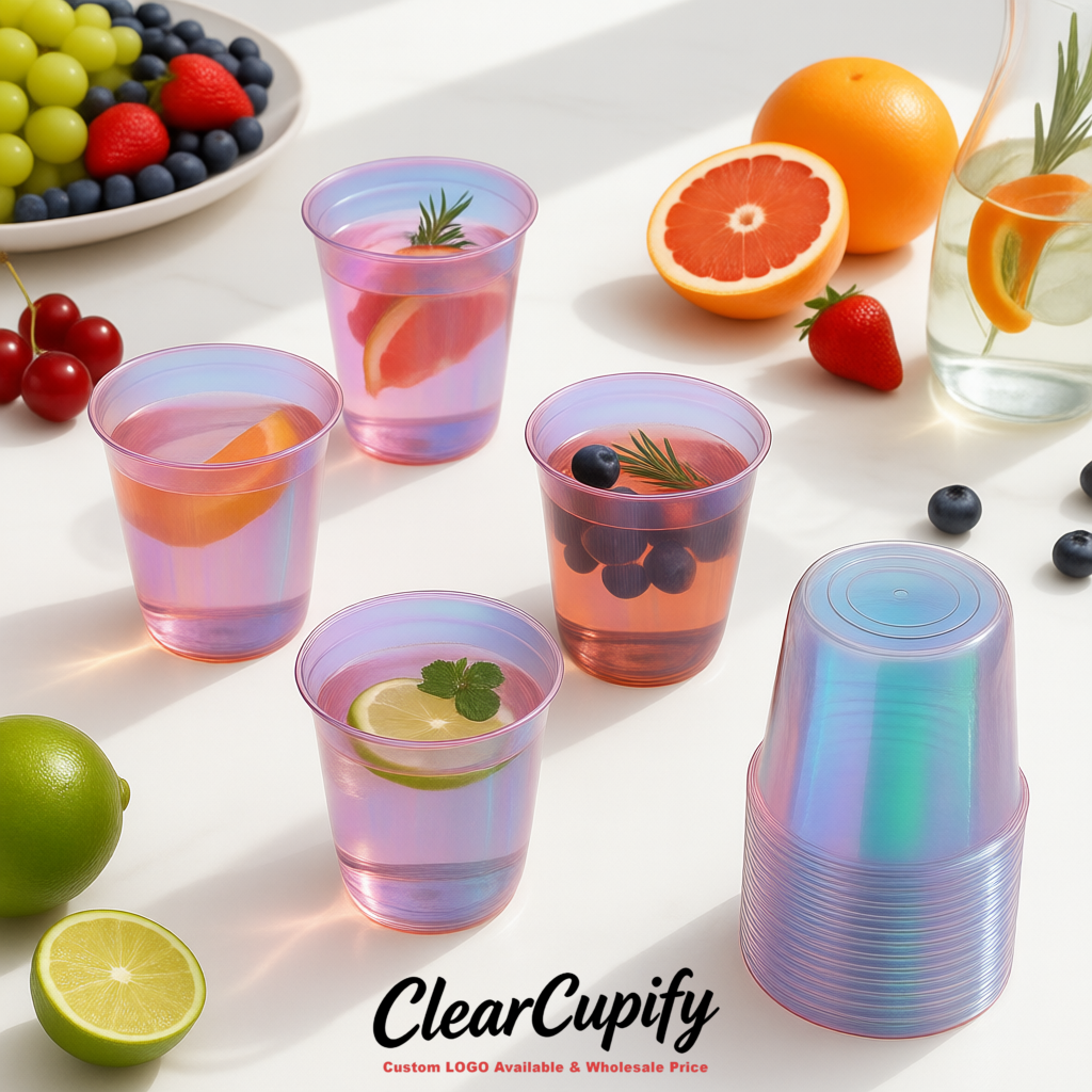 Iridescent U-shaped Cup with Round Bottom: Stackable & Disposable Plastic Cup