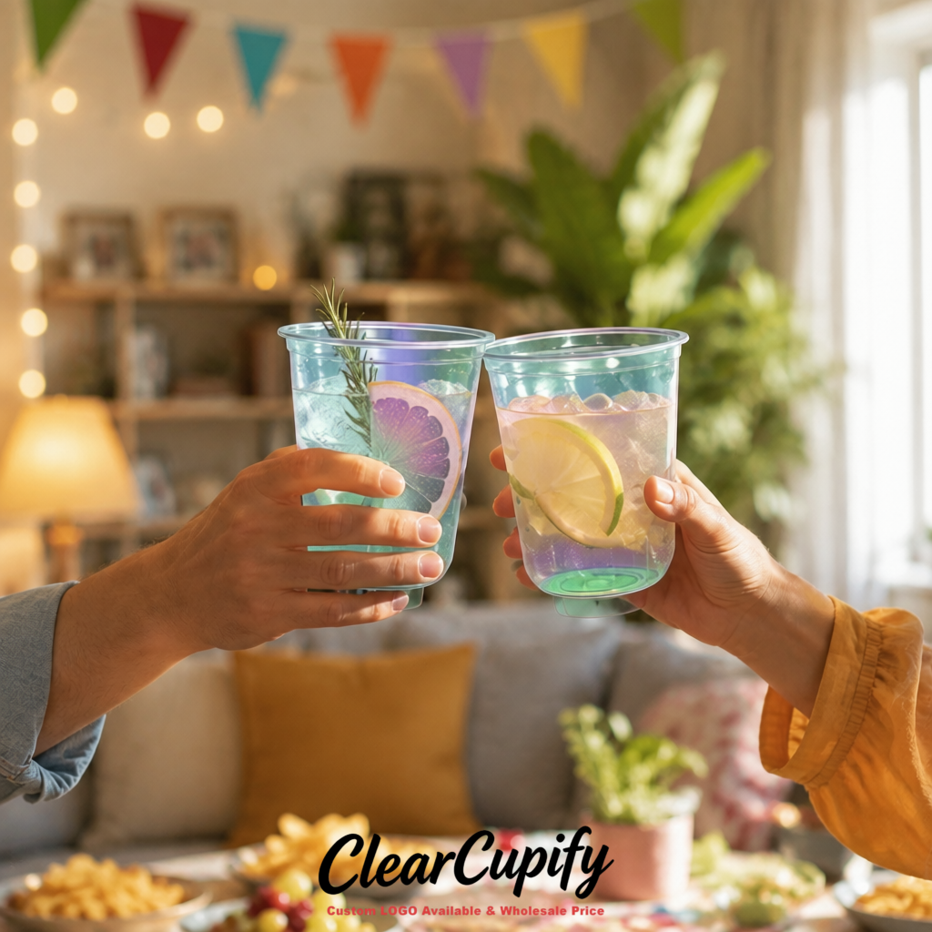 Iridescent U-shaped Cup with Round Bottom: Stackable & Disposable Plastic Cup