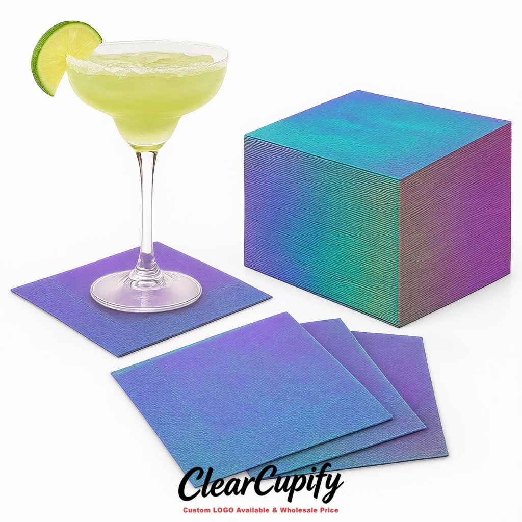 Iridescent Napkins Paper 4.5x4.5 Inch Disposable 2-Ply Cocktail Napkins Factory