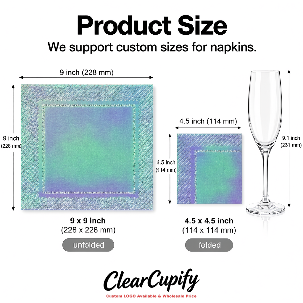 Iridescent Napkins Paper 4.5x4.5 Inch Disposable 2-Ply Cocktail Napkins Factory