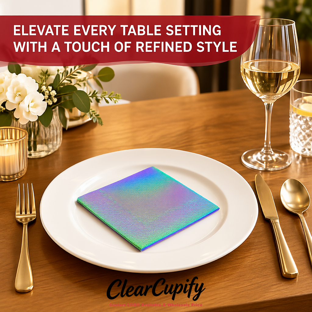 Iridescent Napkins Paper 4.5x4.5 Inch Disposable 2-Ply Cocktail Napkins Factory
