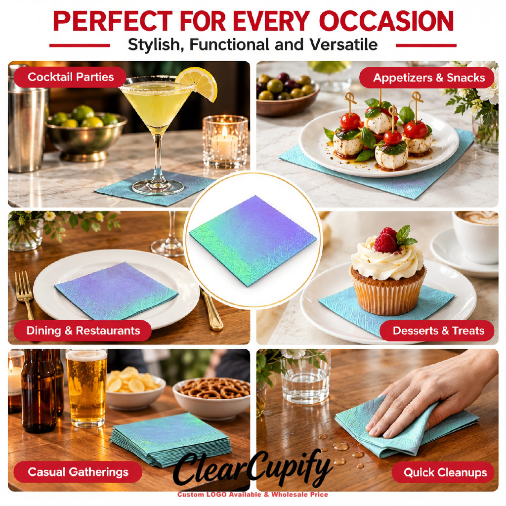 Iridescent Napkins Paper 4.5x4.5 Inch Disposable 2-Ply Cocktail Napkins Factory