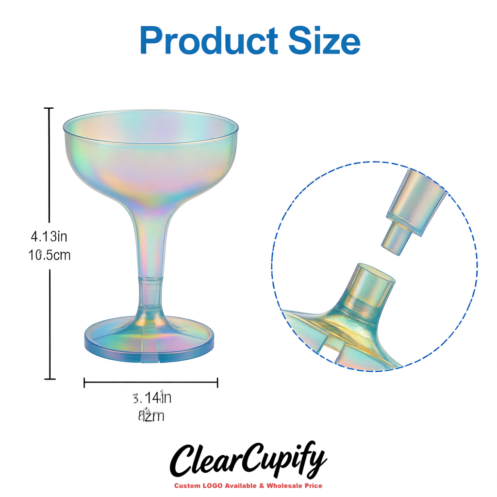 Iridescent 5oz Stackable Plastic Martini Glasses 4.13x3.14 inches/10.5x8 cm For Champagne Tower