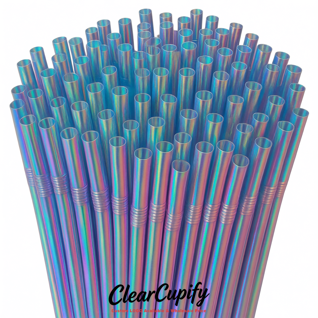 Iridescent Plastic Straws 8.26 x 0.2 inch Flexible Bendy Disposable Drinking Straws Supplier