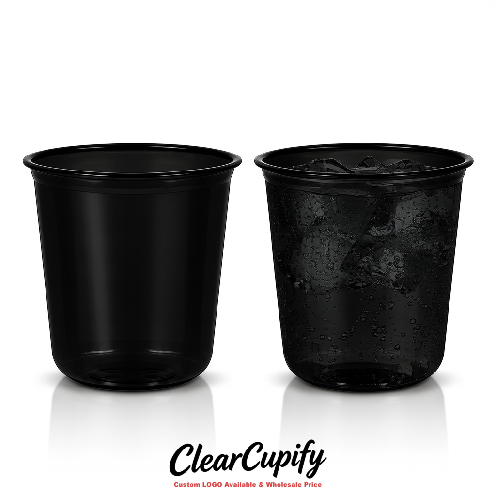 Jet Black U-shaped Cup with Round Bottom: Stackable & Disposable Plastic Cup