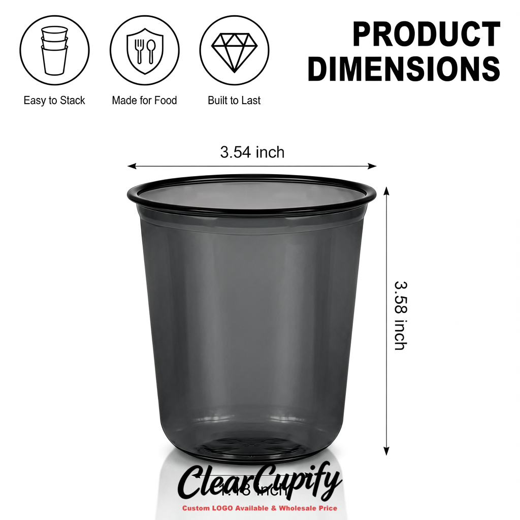 Jet Black U-shaped Cup with Round Bottom: Stackable & Disposable Plastic Cup