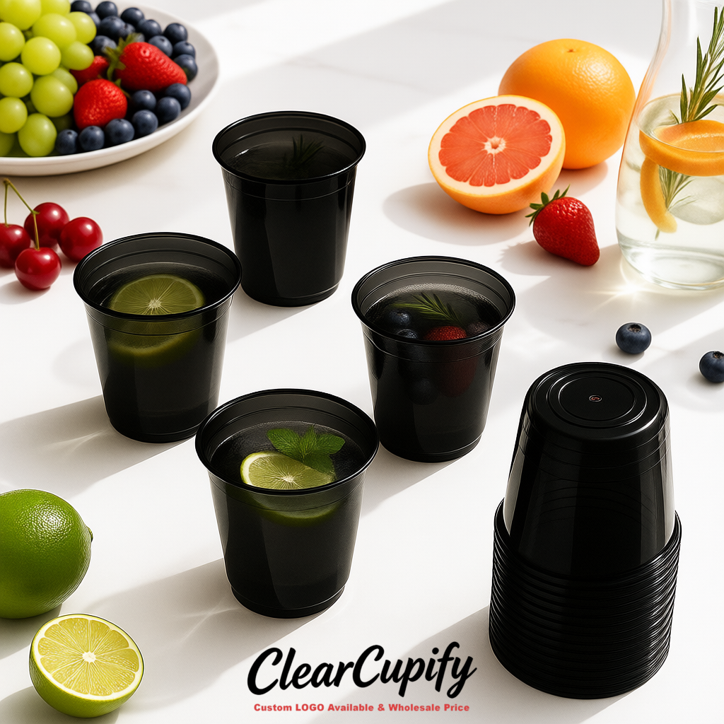 Jet Black U-shaped Cup with Round Bottom: Stackable & Disposable Plastic Cup