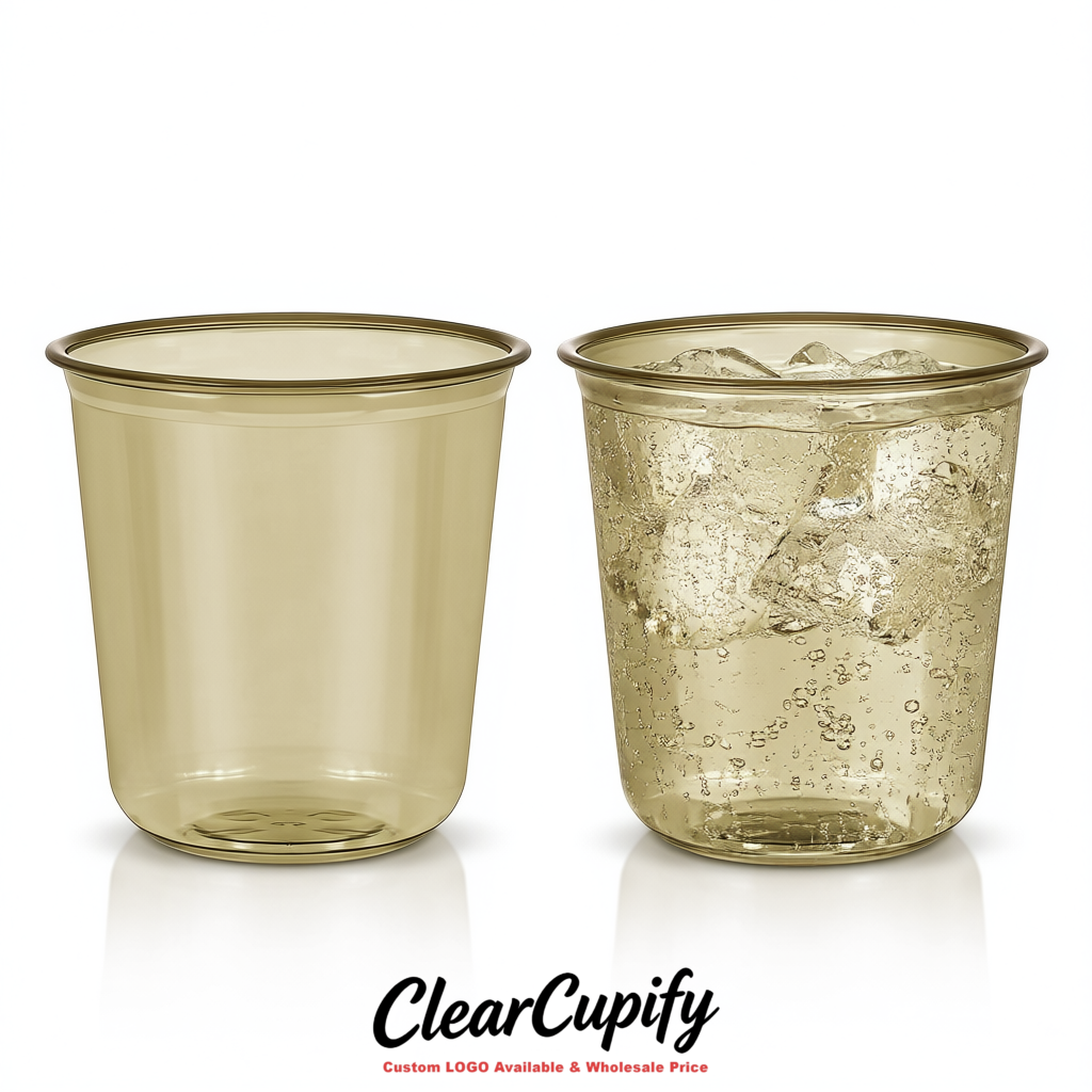 Khaki U-shaped Cup with Round Bottom: Stackable & Disposable Plastic Cup