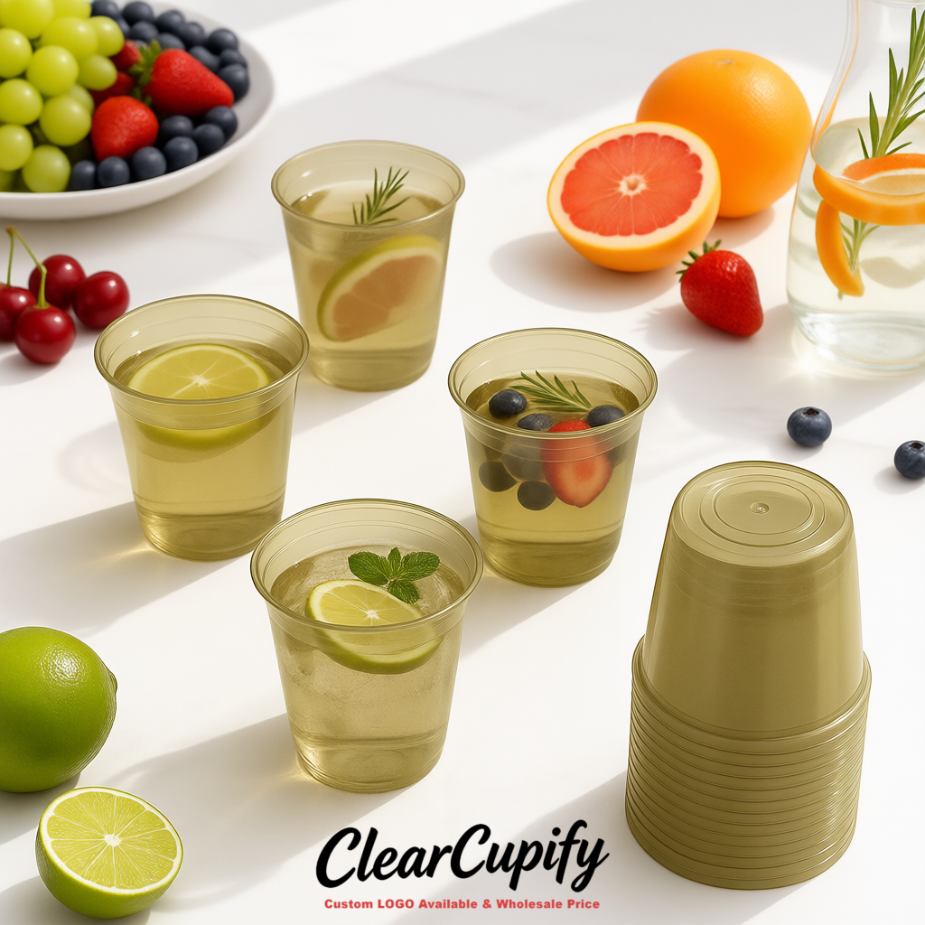 Khaki U-shaped Cup with Round Bottom: Stackable & Disposable Plastic Cup