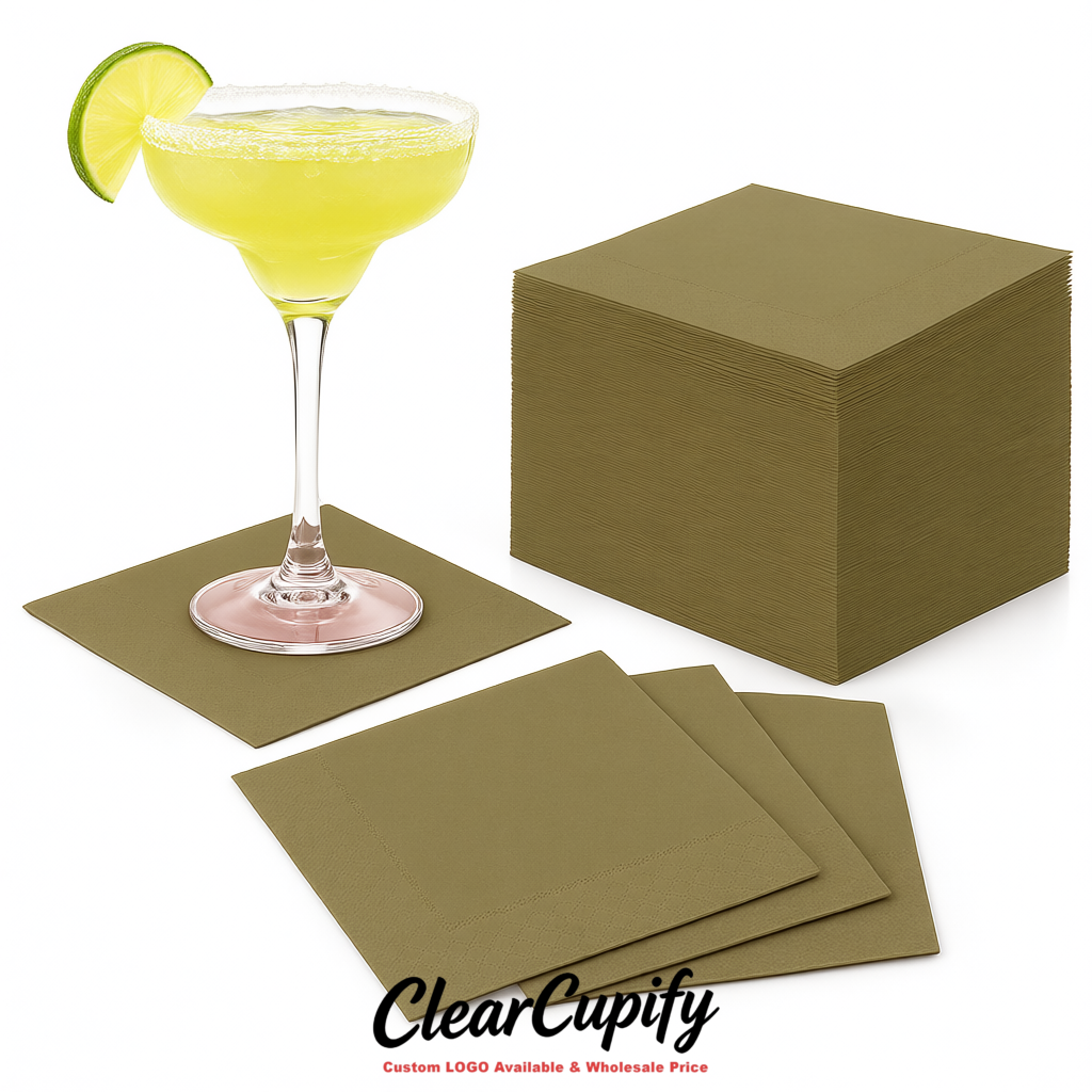 Khaki Napkins Paper 4.5x4.5 Inch Disposable 2-Ply Cocktail Napkins Factory