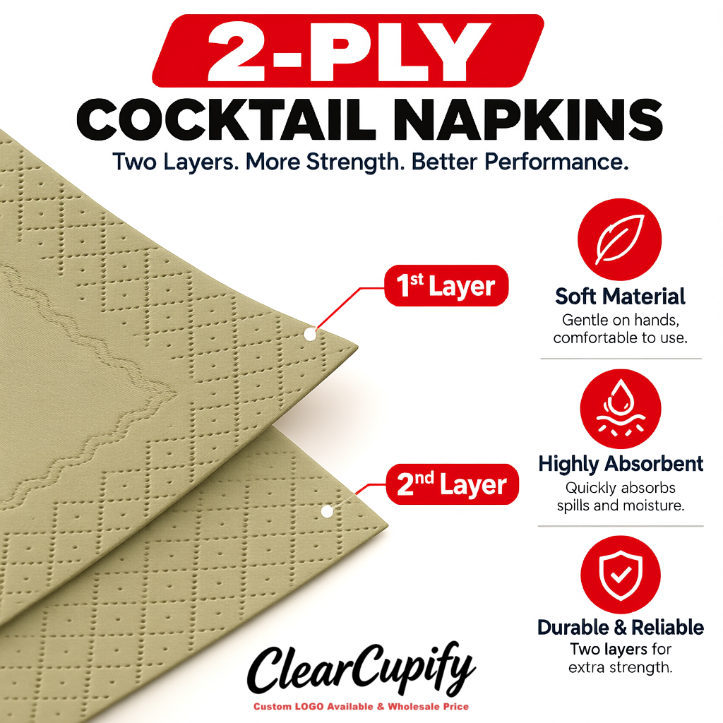 Khaki Napkins Paper 4.5x4.5 Inch Disposable 2-Ply Cocktail Napkins Factory