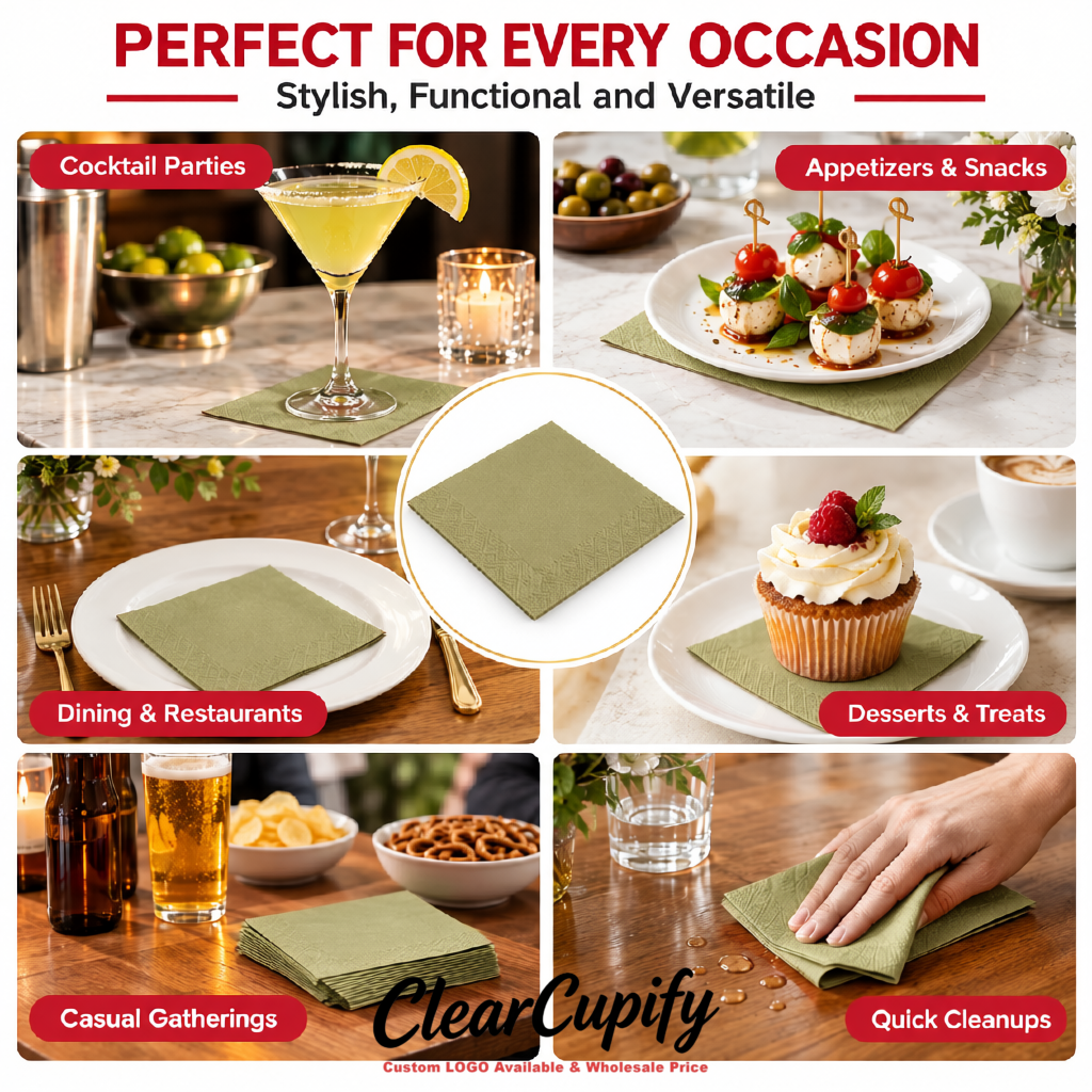 Khaki Napkins Paper 4.5x4.5 Inch Disposable 2-Ply Cocktail Napkins Factory
