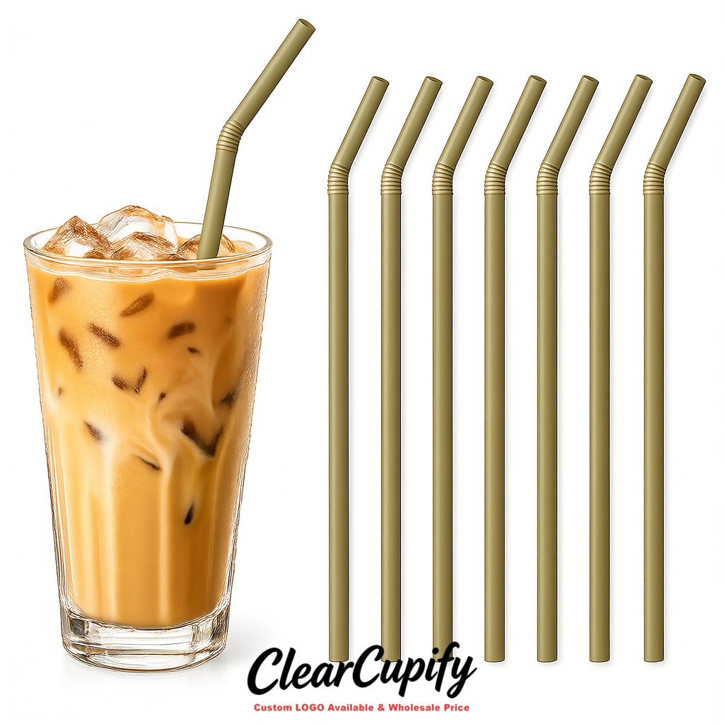Khaki Plastic Straws 8.26 x 0.2 inch Flexible Bendy Disposable Drinking Straws Supplier