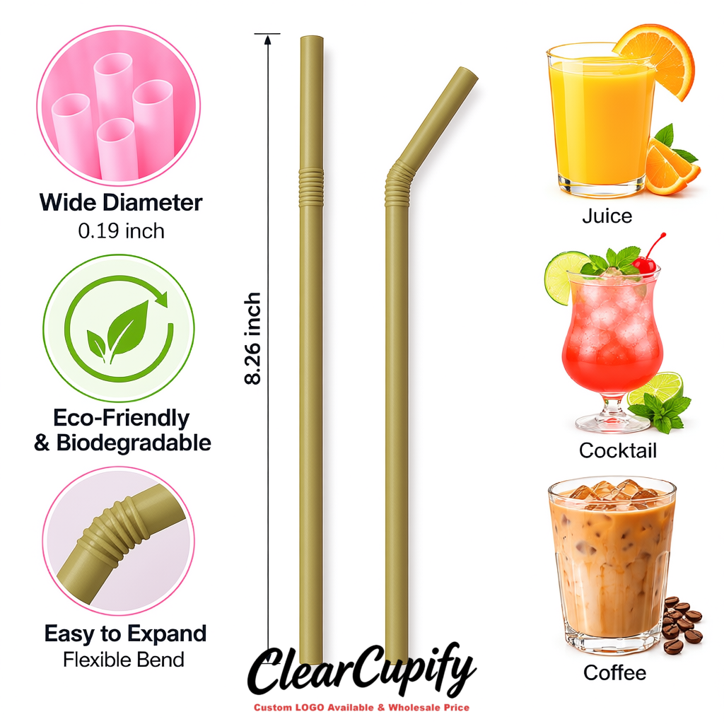 Khaki Plastic Straws 8.26 x 0.2 inch Flexible Bendy Disposable Drinking Straws Supplier